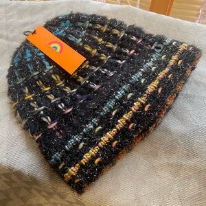 Kurt Geiger Black Glitter Rainbow Knit Winter Hat
